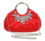 Evening Bag - Jeweled Satin w/ Metal Ring – Red -BG-90679RD